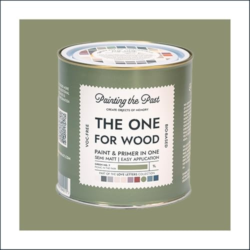 The One for Wood Paint & Primer 1L Green No. 7 Picnic in the Park | Semi Matt Finish, Bio-Based & VOC-Free Formula for Wooden Furniture & Surfaces | Durable & Easy Indoor Home Decorating