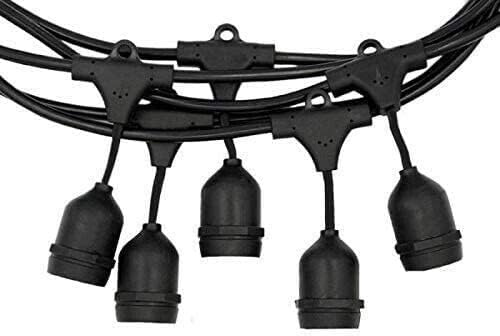 Lichterkette für den Außenbereich, 10 Fassungen E27, IP54, wasserdicht, 5 m, ausziehbar, schwarz, Verbindungskabel für Garten, Terrasse, Party, Weiß