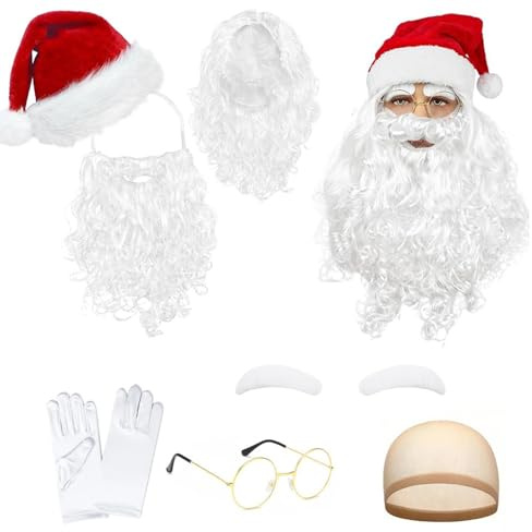Morain Komplettes Weihnachtsmann-Kostüm-Outfit mit weicher Mütze und Gürtel für weihnachtliche Festveranstaltungen, bequemes Weihnachtsmann-Bart-Set