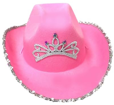 Zanthicia Cowboy Hut für Erwachsene, breit, anwendbare Anlässe, Premium, leicht zu reinigen, Cosplay Kopfbedeckung, Teenager, coole Kuh Mädchen Sternkappe, Rosa Krone