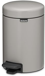 Brabantia NewIcon Pedal Bin 3L - Small Waste Bin for Bathroom or Toilet - Soft Closing Lid - Light Pedal Operation - with Removable Inner Bucket - Non-Slip Base - Soft Grey - 17 x 24 x 26 cm
