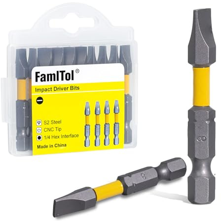FamlTol SL8 Slotted Screwdriver Bits, 2 Inch Magnetic Anti Slip Bit S2 Steel CNC Precision Flat Head Drill Bit High Torque 1/4 Inch Hex Shank for Mechanics Contractors Heavy Duty Repair | 10 Pack