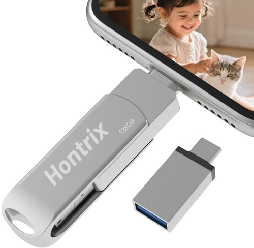 Hontrix USB Stick 128GB für Phone,4 in 1 Speicherstick,Photostick,High-Speed Flash Laufwerk,Phone Externer Speichererweiterung Fotostick,Flash Drive für Handy/iOS/Android/Pad/Laptop/PC,Silber