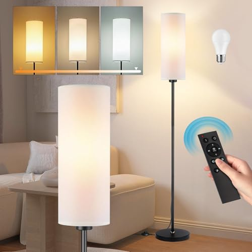 Seruno X Stehlampe, Weiß - Moderner Stehleuchte mit Fernbedienung & Fußschalter - Dimmbar, 3 Farbtemperaturen 9W LED, Leselampe für Wohnzimmer, Schlafzimmer, Büro - Schwarz Mast