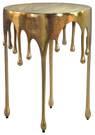 FineBuy Beistelltisch Gold 43cm Aluminium Tisch Rund - Design Anstelltisch Alu Modern - Wohnzimmertisch Metall Tropfen - Metalltisch Dekotisch Couchtisch Handmade