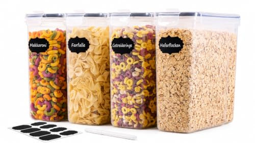 Vorratsdosen mit Deckel Luftdicht 4L - 4er Set Aufbewahrungsbox Küche BPA Frei, Stapelbare Vorratsbehälter Luftdicht für Küche, Müsli, Mehl, Kaffeebohnen Cornflakes Spaghetti, Küchen Aufbewahrung