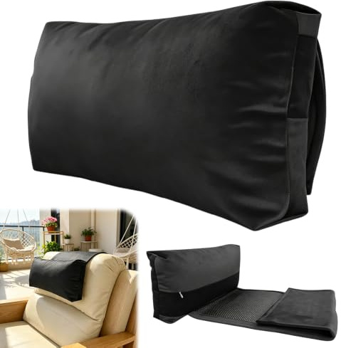 HOVCEH Kopfkissen für Liegestuhl, Kopfstütze Sofa Couch, Nackenkissen für Gartenstühle mit Klett, Rutschfestes Nackenkissen Sessel mit Tasche, Nacken Kissen Sofa Memory Foam zur Nackenstütze, Schwarz