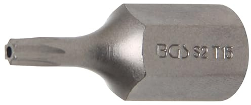 BGS 4615 | Bit | T-Profil (für Torx) mit Bohrung T15 | Länge 30 mm | Antrieb Außensechskant 10 mm (3/8) | Chrom-Vanadium-Stahl