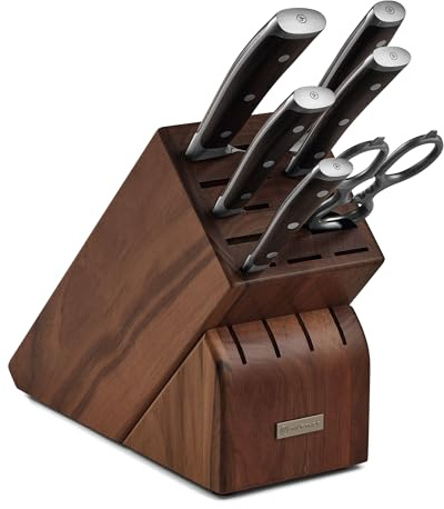 Wusthof Ikon - Set di 7 coltelli con manici in legno nero e blocco di conservazione