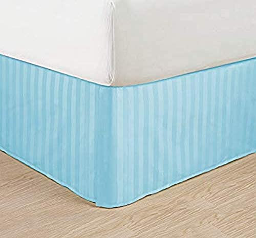 Elegant Comfort Infroissable – Cache-sommier à Rayures de qualité égyptienne de 1500 Fils au Pouce carré, plissé sur Mesure de 35,6 cm, lit Double, Bleu Clair