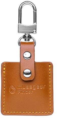musegear Schlüsselfinder mit Bluetooth App aus Deutschland in Cognac brauner Leder-Tasche I Finder hellblau I Für iOS & Android I Schlüssel Finden