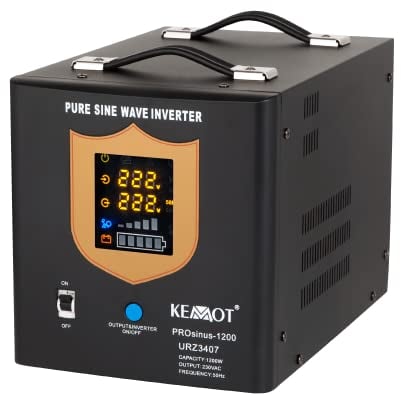 Notstromversorgung KEMOT PROsinus-1200 URZ3407B Wechselrichter Reiner Sinus Ladefunktion 12V 230V 2000VA/1200W, schwarz
