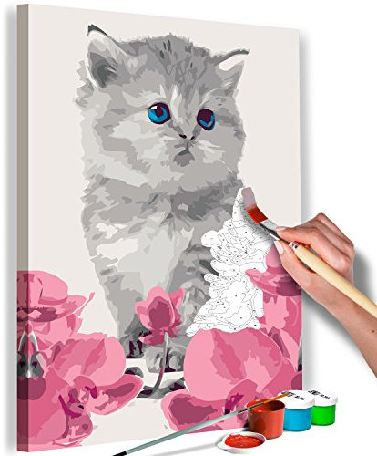 murando - Malen nach Zahlen Katze 40x50 cm Malset mit Holzrahmen auf Leinwand für Erwachsene Kinder Gemälde Handgemalt Kit DIY Geschenk Dekoration Tier Blumen Orchidee n-A-0307-d-a
