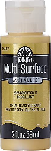 Plaid PE2966 Folk Art Multi-Surface Metallic Acrylic Paint, Bright Gold, 2 oz.