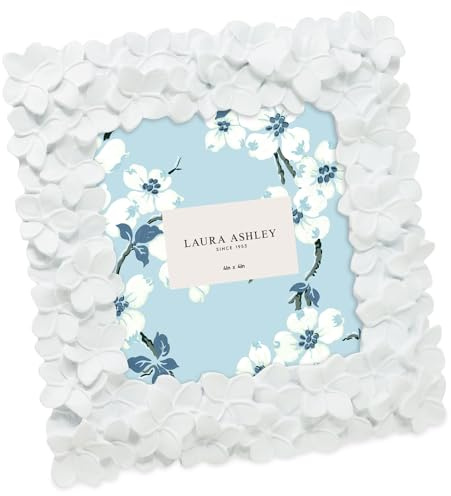 Laura Ashley Bilderrahmen aus Kunstharz, handgefertigt, mit Staffelei und Haken, für Tisch- und Wanddekoration, dekoratives Blumendesign, Heimdekoration, Fotogalerie, Kunst, 10 x 10 cm, Weiß