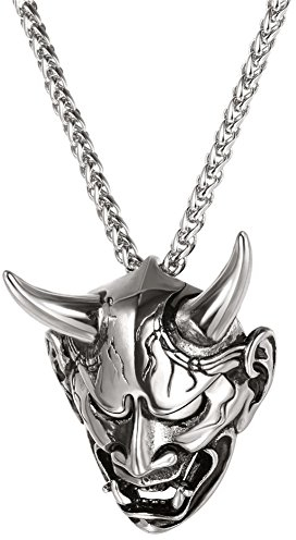 U7 Kette Männer Edelstahl Gotik Biker Schmuck Teufel Maske Dämon Horn Anhänger Halskette Totenkopf Schädel Modeschmuck für Herren Vatertag 01: Silber