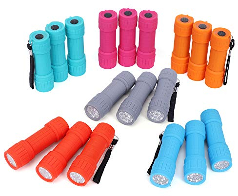 FASTPRO 18-Pack, 9-LED Mini Flashlight Set, 54-Pieces AAA Batteries are Included and Pre-Installed, Perfect for Class Teaching, Camping, Wedding Favor