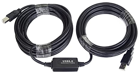 PremiumCord Aktives USB Verlängerungskabel mit Repeater 20m, USB-A Stecker auf USB-B Stecker, USB 2.0 High Speed Kabel, 2X Geschirmt, AWG20/28, Farbe schwarz, Länge 20m