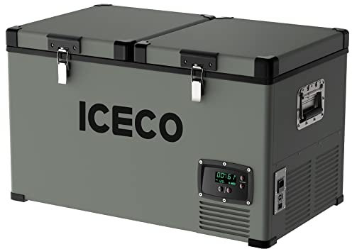 ICECO VL60 Portable Refrigerator, Dual Zone Freezer Fridge, 12v Cooler, Platinum Compact Refrigerator, 60Liters, DC 12/24 V, AC 110-240V, 0℉~50℉, Home and Car Use, for Van, Truck, Outdoor, Camping