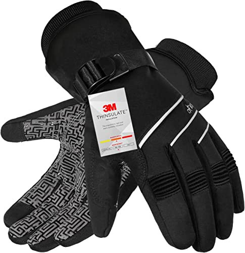 Waterproof & Windproof Winter Gloves for Men and Women,-30°F 3M Thinsulate Thermal Gloves Touch Screen Warm Gloves for Skiing,Cycling,Motorcycle,Running,Outdoor Sports Black-M