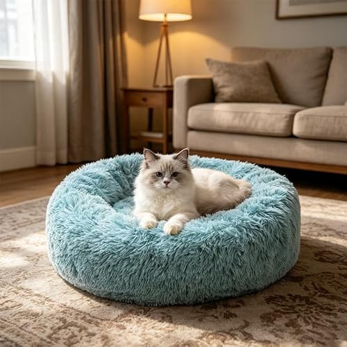 PETCUTE Hundebett Katzenbett Flauschige Marshmallow Katzen Bett Waschbar Runde Katzenkörbchen Weiches Hundekissen