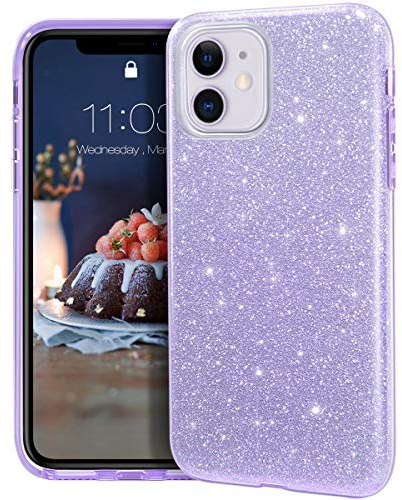 MATEPROX iPhone 11 Case Glitter Sparkly Bling Crystal 3 Layers Protective Soft Anti-Slip Hybrid Case Cover for iPhone 11 6.1 inch (Purple)