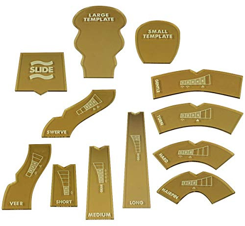 LITKO Template Set Compatible with Gaslands Miniatures Game | Set of 12 | Movement & Maneuvers | Turn Templates | Area Effect | Translucent Bronze (28mm Scale Template Set)