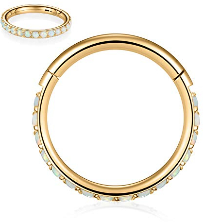 16G Opal Gold Nasenringe Chirurgischer Stahl Septum Clicker Segment Knorpel Unisex Ohrringe Creolen Daith Piercing Schmuck