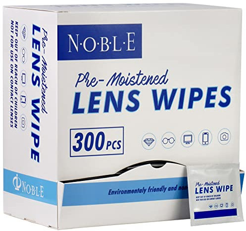 Noble Pre-moistened Lens Wipes | Individually Wrapped Lens and Screen Cleaning Wipes | Great for Eyeglasses, Tablets, Camera Lenses, Screens, Keyboards, and Other Delicate Surfaces (300)
