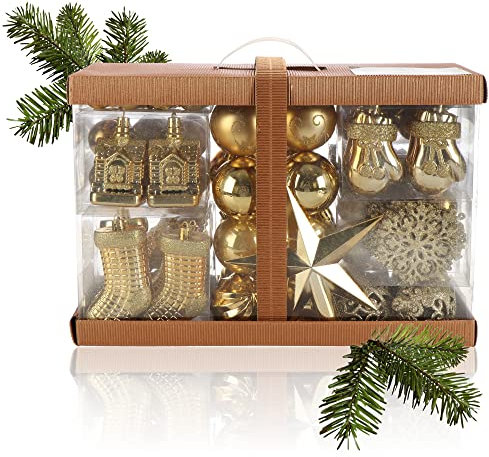 com-four® 128x Weihnachtskugeln, Christbaumkugeln bruchsicher aus Kunststoff für Weihnachten, Baumschmuck für den Christbaum mit Anhänger
