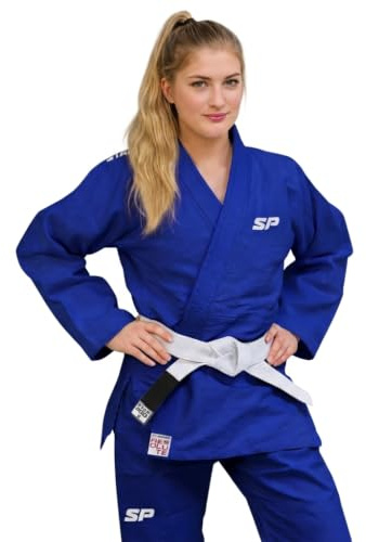 Starpro Judo Kimono - Professional Judogi for Training and Competition - Free White Belt - Men Women Kids - 110-200 cm - White and Blue