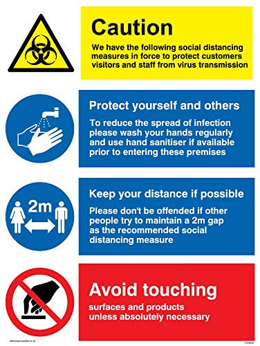 Viking Signs Medidas de distanciamiento social para el comercio minorista y el cartel de negocios - Plástico semirrígido 1mm