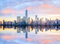 Livingwalls Fototapete Designwalls Vliestapete Skyline New York Tapete Stadt in Blau, Creme, Gelb, Grau, Rosa, Türkis 350 x 255 cm XXL Wandtapete Wandbild 118678