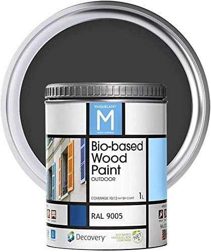 MASQUELACK M Impregnante per Legno Esterno - Nero - RAL 9005-1 Litro - Protegge dall'Acqua, Umidità e Raggi UV - Vernice Naturale ad Alta Copertura e Rifinitura Semi Opaca - Asciugatura Veloce