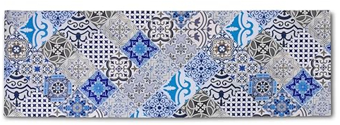 HomeLife Tappeto Cucina Antiscivolo Lavabile in Vinile 52X200 Made in Italy | Passatoia Antimacchia in PVC Interni ed Esterni Stampa Digitale Piastrelle Blu | Tappeti Runner Lungo in Gomma [200 cm]