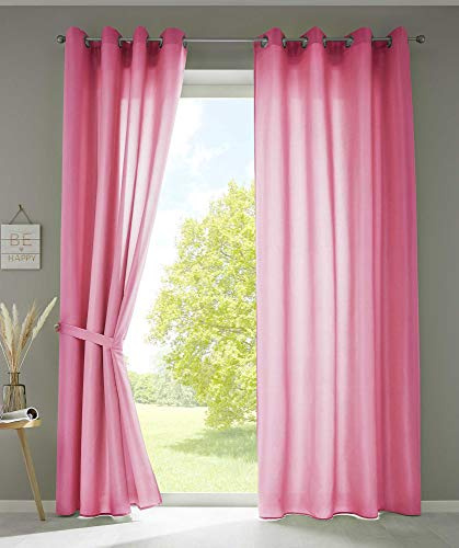 Gardinenbox 2er Set Vorhänge Schal Ösen »Berlin« HxB 225x140 cm Pink Blickdicht Microsatin Lichtdurchlässig Uni Matt, 20405N2