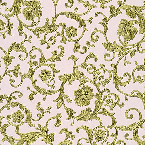 BRICOFLOR Vliestapete | Barock-Tapete Tapete barock - Schlafzimmer-Tapete Tapeten Schlafzimmer Tapeten für Schlafzimmer - Grau, Grün, Pink / Rosa | 10,05 x 0,70 m = Rolle 7.04 m²