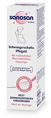 sanosan Schwangerschaftsöl klinisch getestet - Beugt Dehnungsstreifen & Schwangerschaftsstreifen vor - Schwangerschafts Pflegeöl ohne Paraffinöl, Farbstoffe, Silikone & Parabene (1x 100 ml)