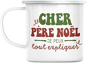 Tazza in metallo smaltato a forma di Babbo Natale, con scritta Je Peux Tout spicher, idea regalo