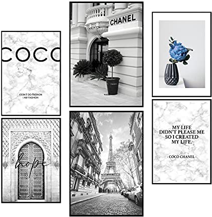 Postertech® Premium Coco Grey Set | 6 Bilder als moderne Wanddeko 2X DIN A3 & 4X DIN A4 | Grau Spruch (Set 6er blau)