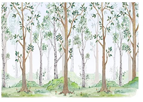 WallArena - Vlies Fototapete Kinderzimmer 254x184 cm Wald Mädchen Bäume Skandinavisch für Kinder - Fototapeten Tapeten für Kinder Kindertapete - Vliestapete Wandtapete Tapete 3D Effekt