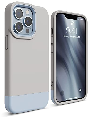 elago Glide Case Kompatibel mit iPhone 13 Pro Hülle (6,1), Schützende Dünne TPU-Hülle, Stoßfest, Verbesserter Kameraschutz, Kratzfest, Einfaches und Einzigartiges Design (Taupe/Hellblau)