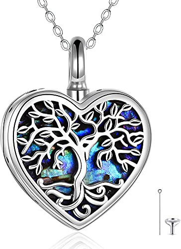 YAFEINI Heart Urn Necklace Sterling Silver Tree of Life Urn Necklace Cremation Jewellery for Ashes Memory Pendant Jewelry for Women Men