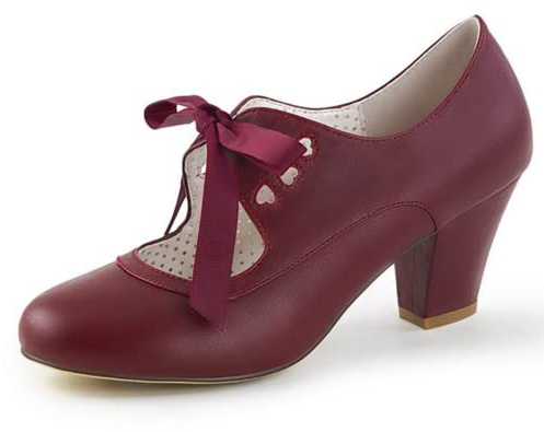 Women's Mary Jane Pumps Chunky Block Shoes Heart Hollow Adorable Vintage Shoes Unique Round Toe Design with Lace Up