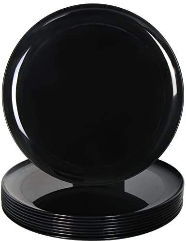 Youngever 9 Pack 25CM Re-usable Large Plastic Dinner Plates, Set of 9 (Black Color)