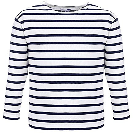 modAS Bretonisches Shirt für Kinder - Longsleeve Pullover Langarm Shirt mit Streifen Mädchen Jungen aus Baumwolle in Weiß/Blau Größe 104