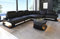 Ledersofa Asti als L Form Sofa in Leder mit Kopfstützen und LED Beleuchtung (Ecke rechts, Schwarz-Weiss)
