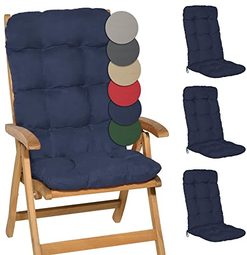 Beautissu Coussin Exterieur Jardin Flair HL – Set de 4 Coussins Chaise Jardin pour Chaise, Fauteuil ou transat de Jardin, terrasse ou Balcon - 120x50x8cm - Dossier Haut - Bleu Foncé