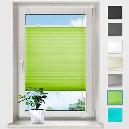 bobodeco Plissee ohne Bohren Plissees Klemmfix - Grün 80 x 130 cm (BxH) - Easyfix Plisseerollo Jalousie Faltrollo Blickdicht - Sichtschutz - Sonnenschutz Fertifplissee - Rollos für Fenster und Tür