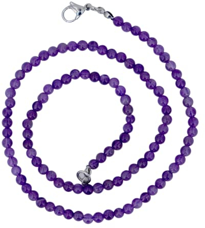 EMMEXX - Collana viola in pietra naturale di ametista con sfere da 4 mm e lunghezza 45 cm, unisex, per tutti, fatto a mano, semplice, buon compleanno